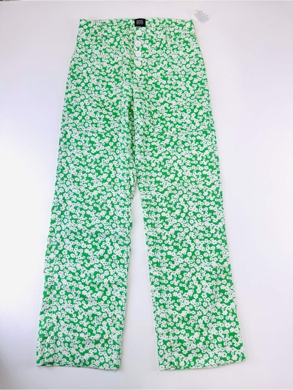 BDG Floral Utility Pants Green White Straight Leg Size 26 Button Fly Retro